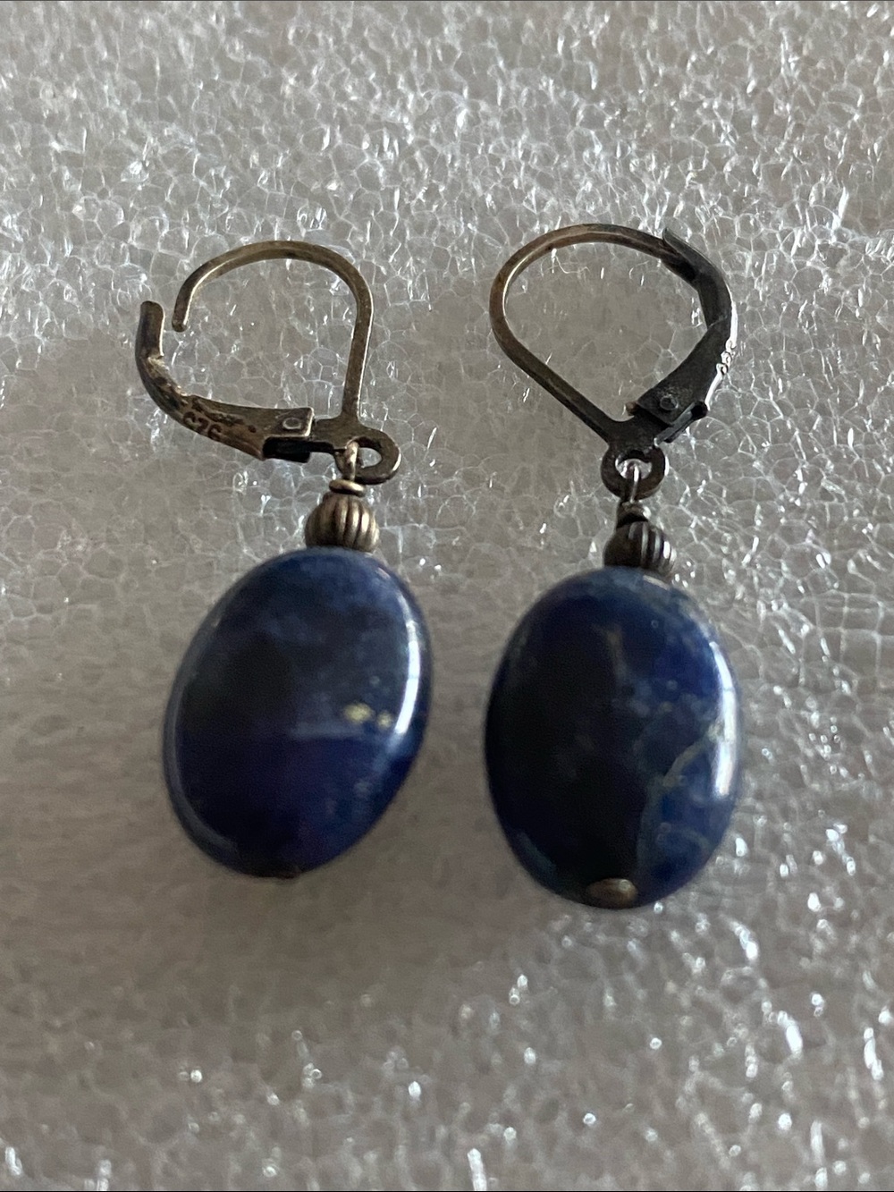Sterling Lapis Lazuli Oval Drop Earrings - Blue